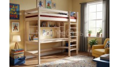 Кровать-чердак Классик №3 верхнеярусная + рабочая зона 90х190/200 • Двухьярусные кровати