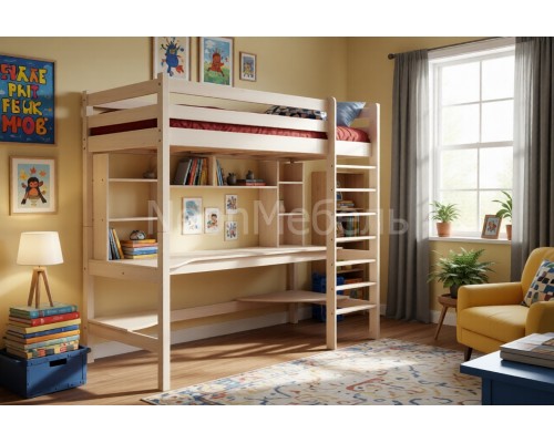 Кровать-чердак Классик №3 верхнеярусная + рабочая зона 80х190/200