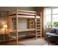 Кровать-чердак Классик №3 верхнеярусная + рабочая зона 90х190/200