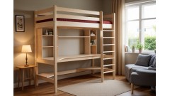 Кровать-чердак Классик №3 верхнеярусная + рабочая зона 90х190/200 • Двухьярусные кровати
