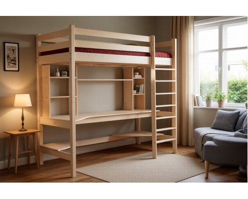 Кровать-чердак Классик №3 верхнеярусная + рабочая зона 80х190/200