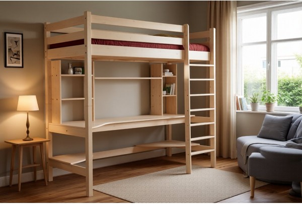 Кровать-чердак Классик №3 верхнеярусная + рабочая зона 90х190/200 • Двухьярусные кровати